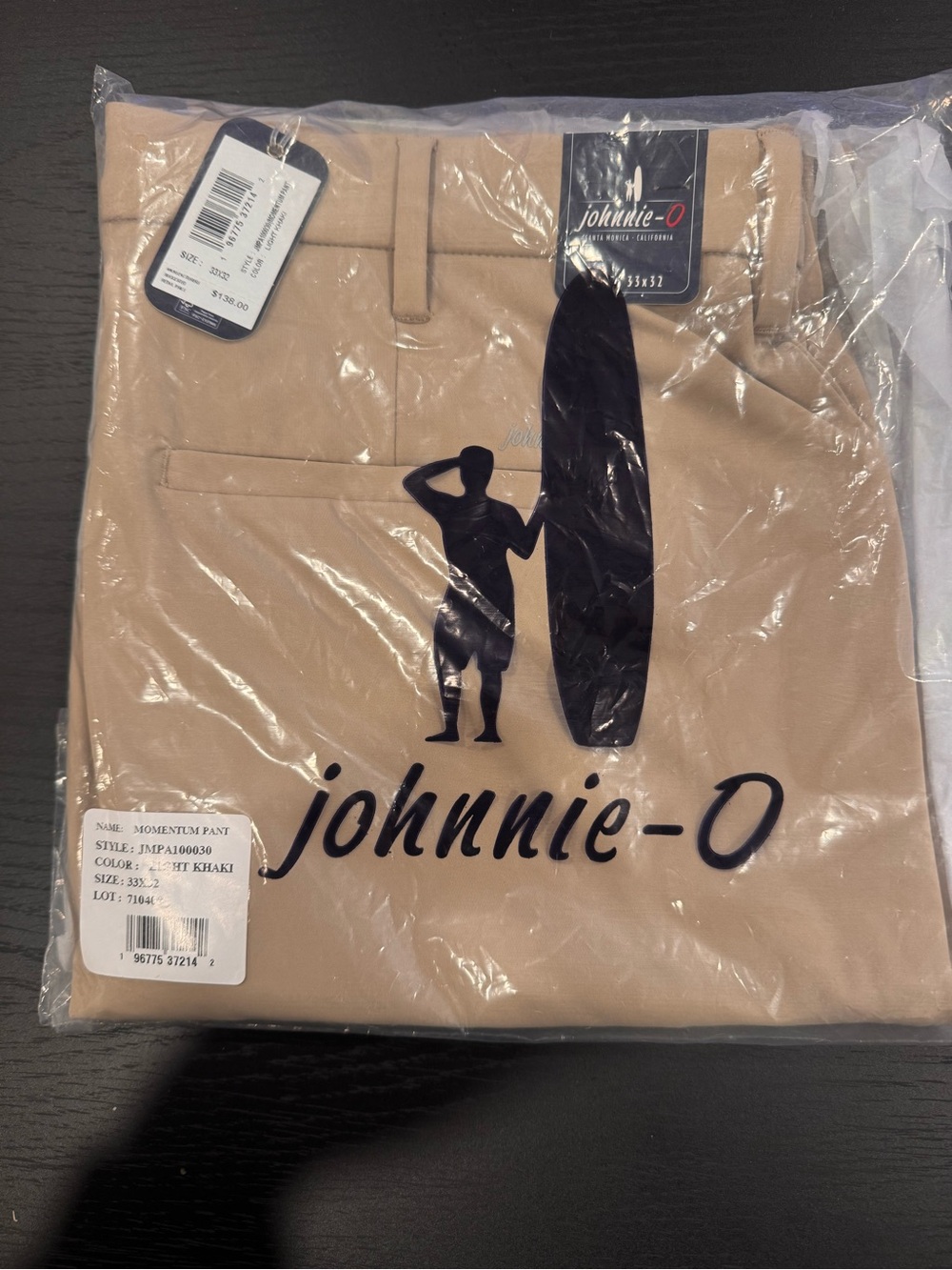Johnnie-O Momentum Pant Men's 33x32 Light Khaki NWT New With Tags Golf Chino